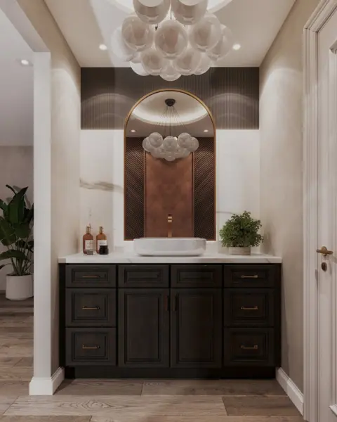Dark vanity in an alcove cabinet inspiration