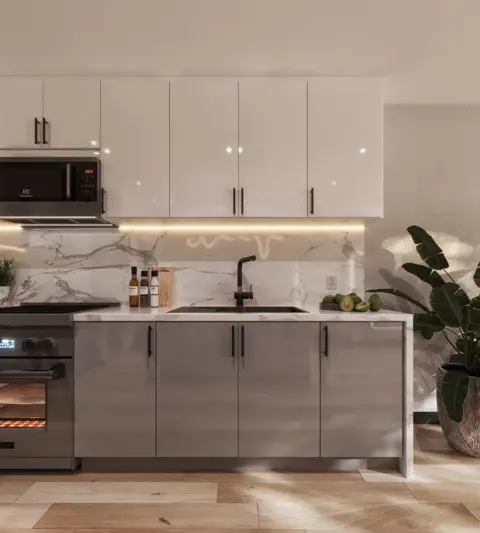 Two-tone white and gray kitchen cabinet inspiration