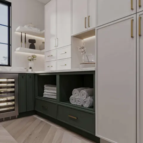 Green and white kitchen detail cabinet inspiration