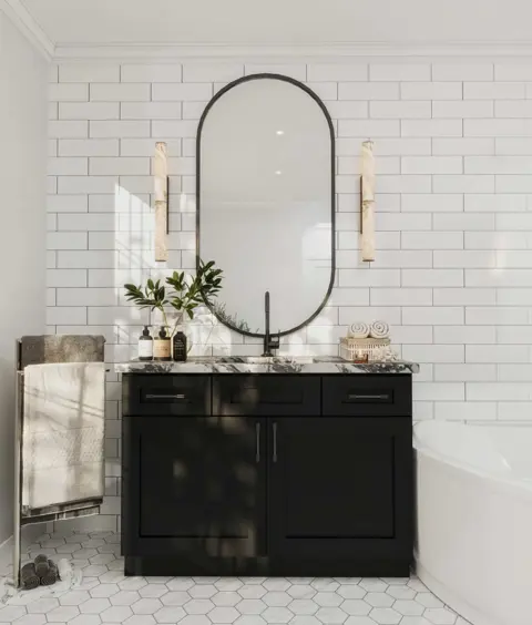 Black vanity with oval mirror cabinet inspiration