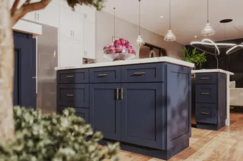 Blue kitchen island detail cabinet inspiration